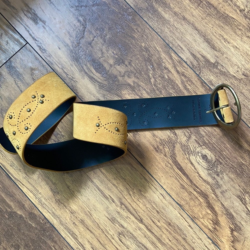 Suede Wide Mustard Yellow Women's Belt with Decorative Studs